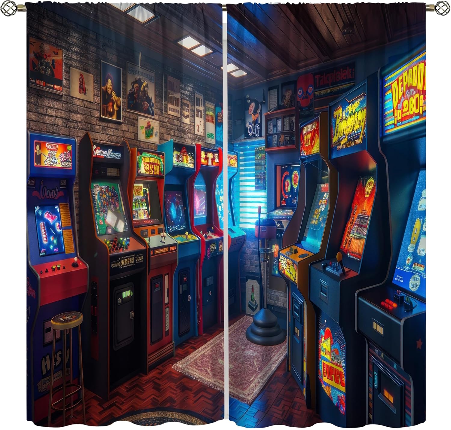Retro Gaming Youtube - ผ้าม่านกันแสงสไตล์อาร์เคดยุค 90 เรืองแสงในที่มืด ภาพประกอบห้องเกมการ์ตูน ดีไซน์พิกเซลย้อนยุค ของตกแต่งหน้าต่างสำหรับเกมเมอร์
