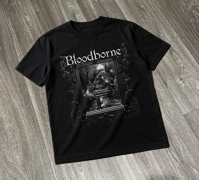 Retro Gaming T Shirt - เสื้อยืดเกม Bloodborne Dark Souls ทรงโอเวอร์ไซส์ สำหรับผู้ชายและผู้หญิง