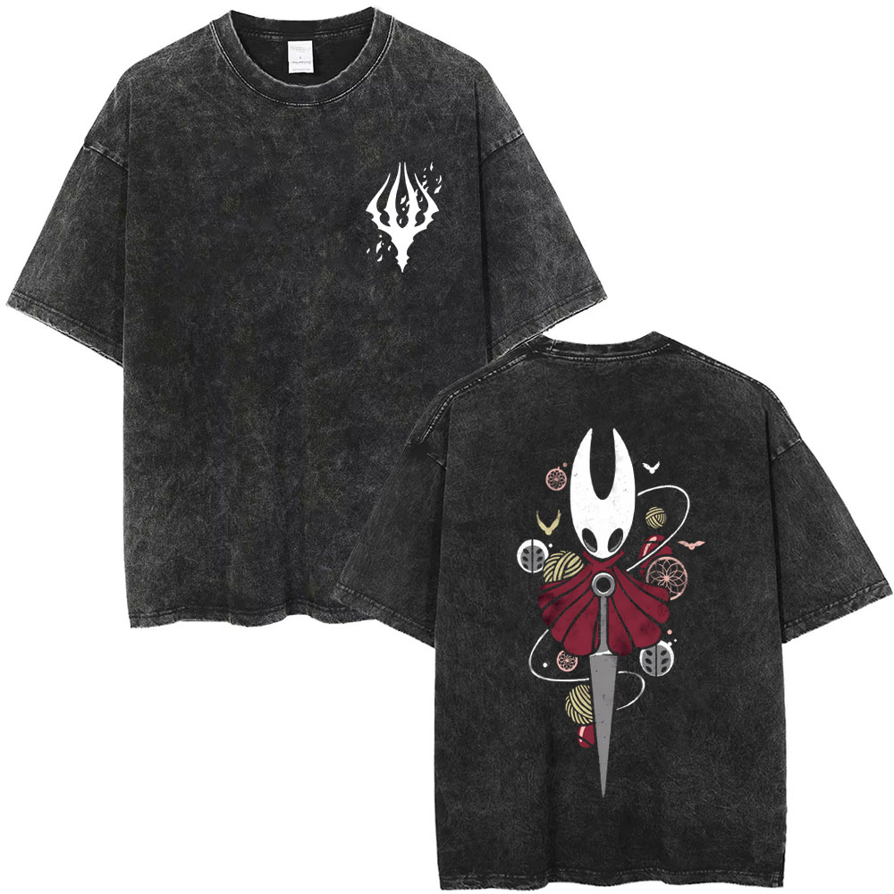 Retro Gaming T Shirt - ล้าง Vintage เกม Hollow Knight พิมพ์สองด้านเสื้อยืดแฟนของขวัญผู้ชายผู้หญิงแฟชั่น