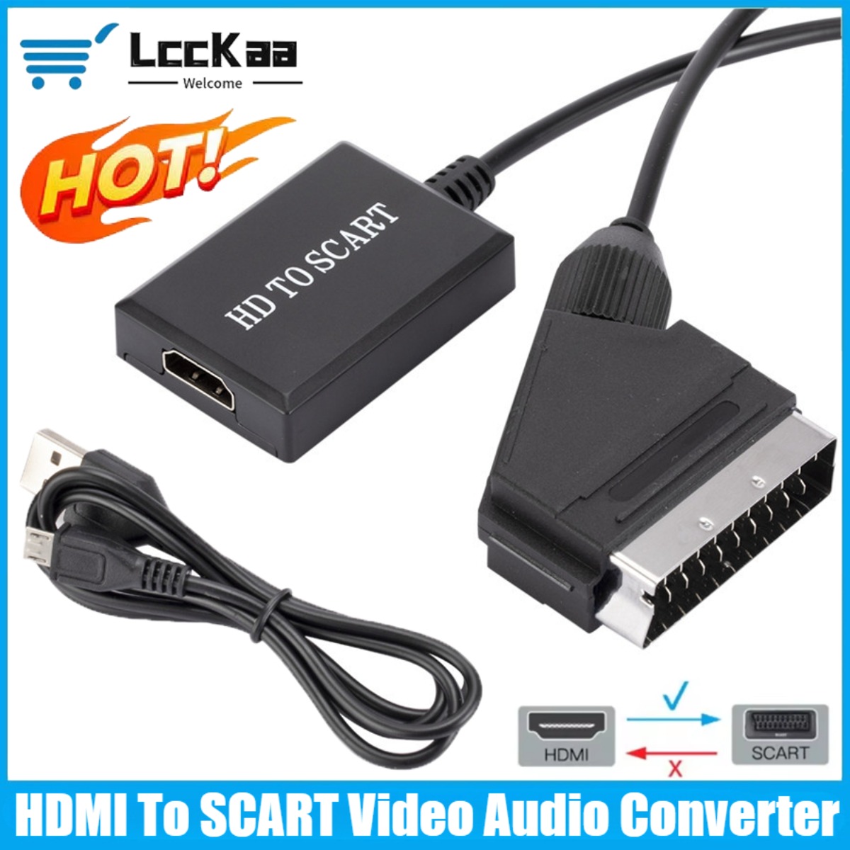 Scart To Hdmi - LccKaa 1080P HDMI TO SCART อะแดปเตอร์วิดีโออะแดปเตอร์แปลงเสียงสําหรับ
