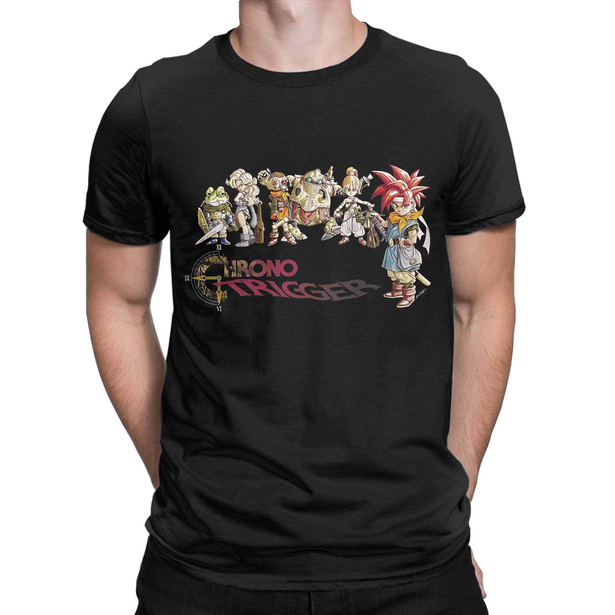 Retro Gaming T Shirt - โครโน ทริกเกอร์ โลโก้ ลายกราฟิกตลก เสื้อยืดผ้าฝ้าย 100%
