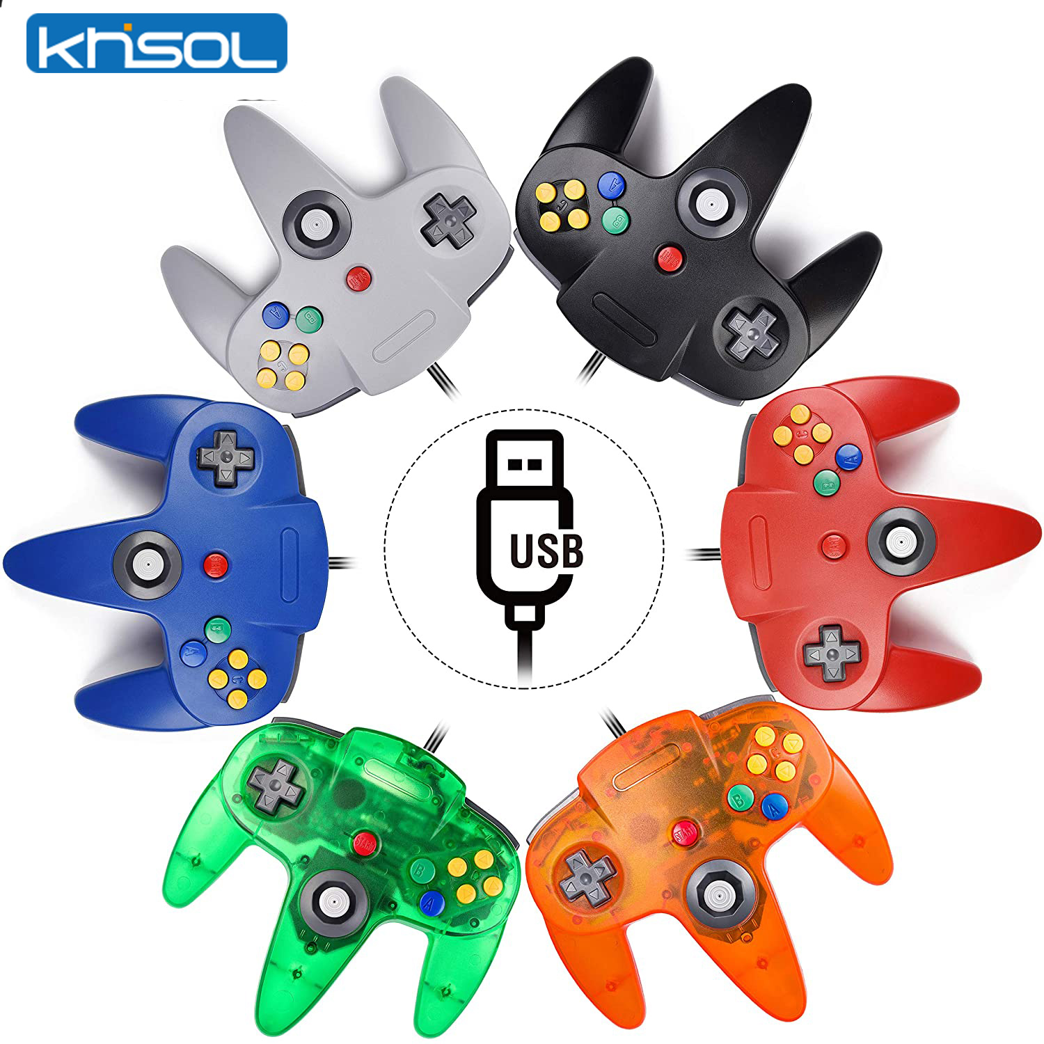 Retro Gaming N64 - N64 Controller คลาสสิก USB แบบมีสายรีโมทคอนโทรลเกมจอยสติ๊กอุปกรณ์เสริมคลาสสิก 64