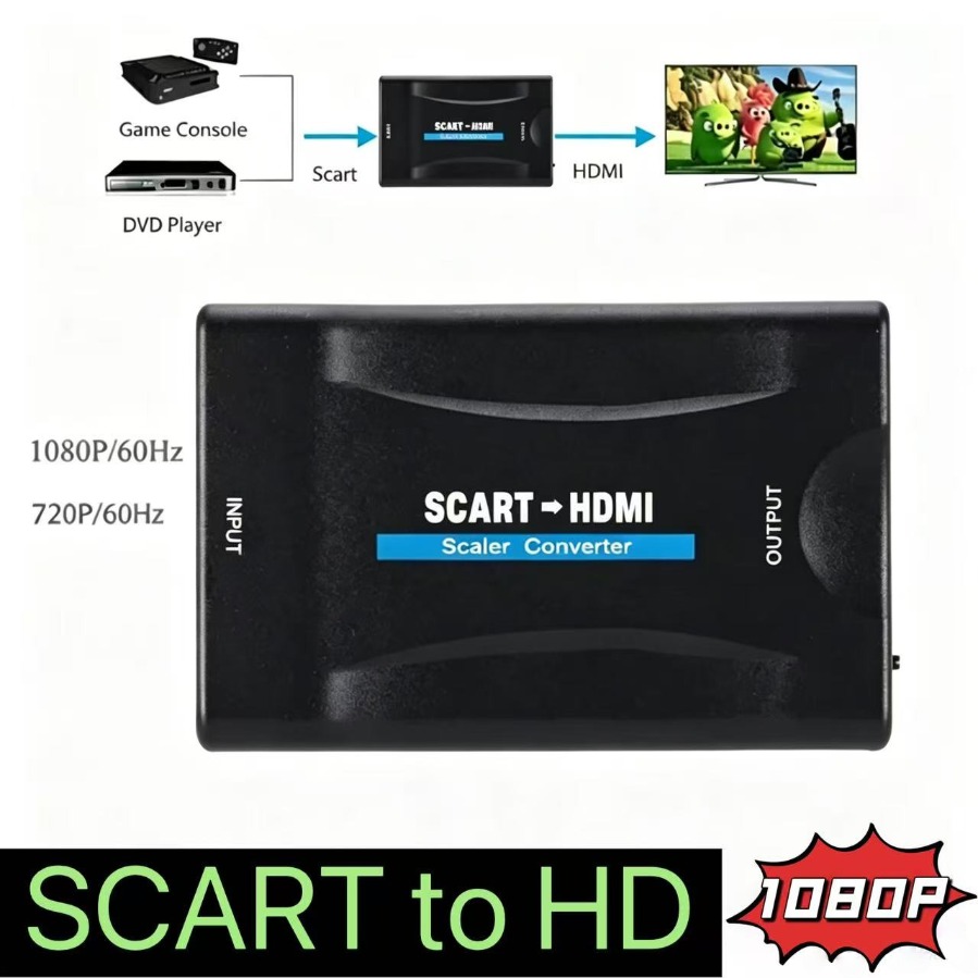 Scart To Hdmi - อะแดปเตอร์แปลงสัญญาณวิดีโอและเสียงแบบ Full HD 1080P SCART เป็น